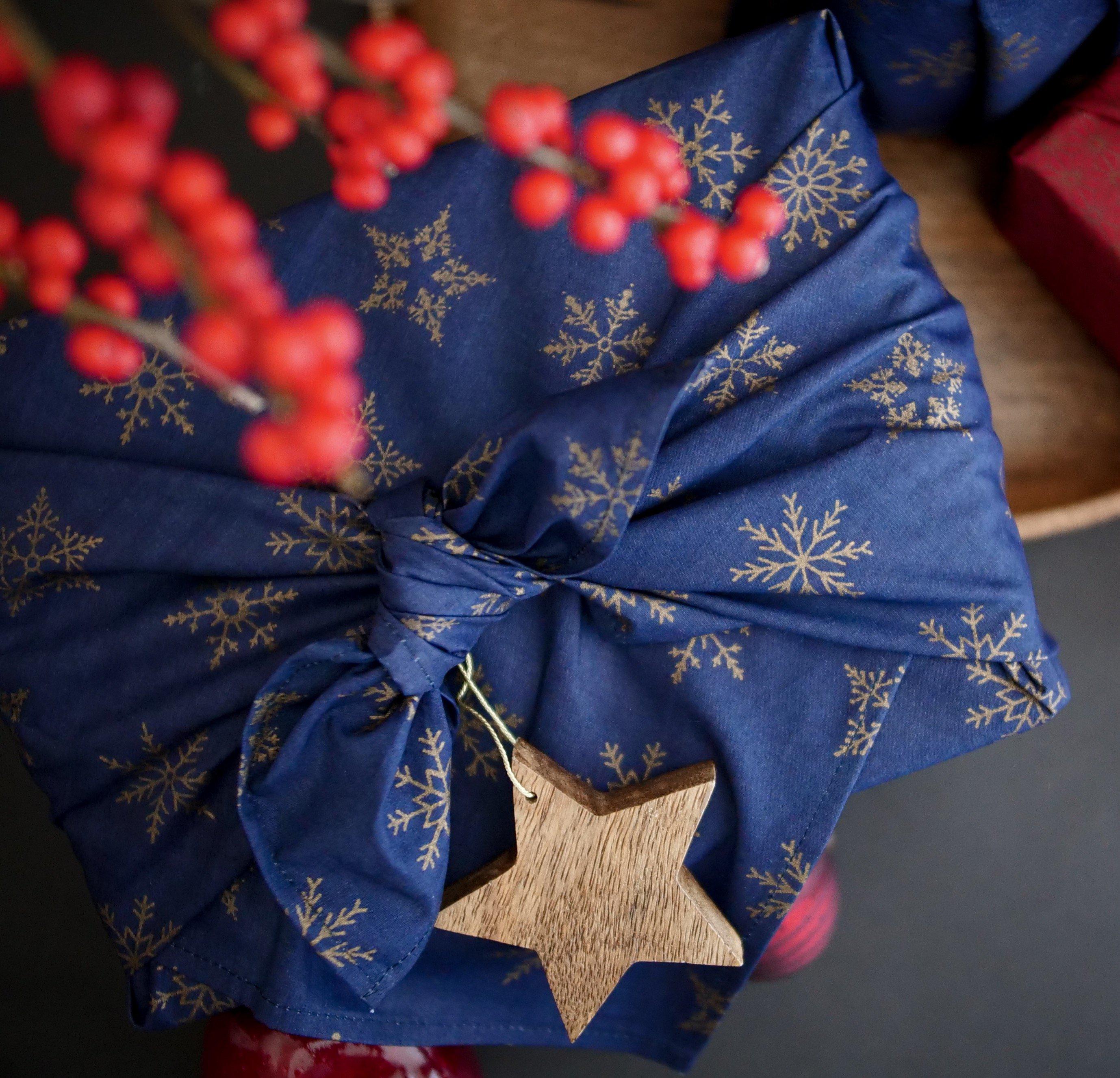 Fabric Wrapping Paper - Royal Blue Snowflakes | Gift Wrapping | Reuze It | Eco Store | Eco Friendly Products